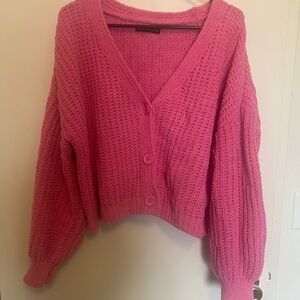 Love Tree Hot Pink Chunky V-Neck Button Cardigan